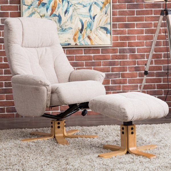 Dox Fabric Recliner Chair With Stool In Lisbon Wheat | Bed Sava