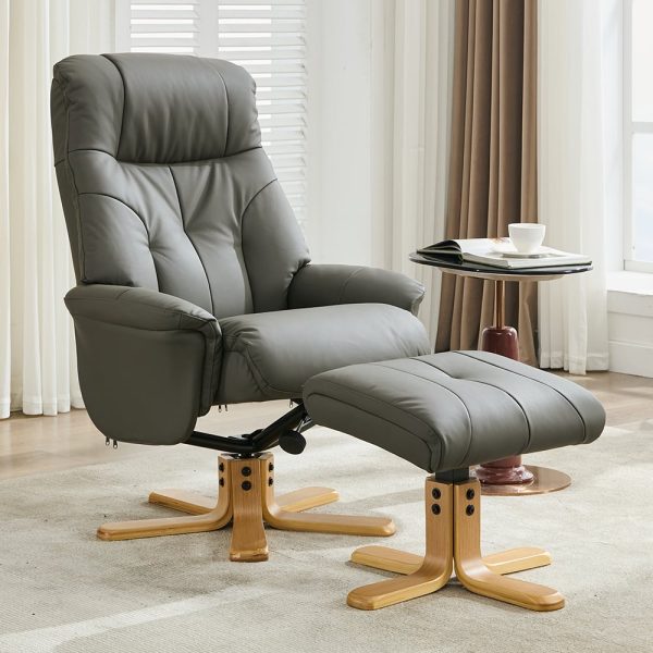 Dox Faux Leather Recliner Chair With Stool In Cinder | Bed Sava