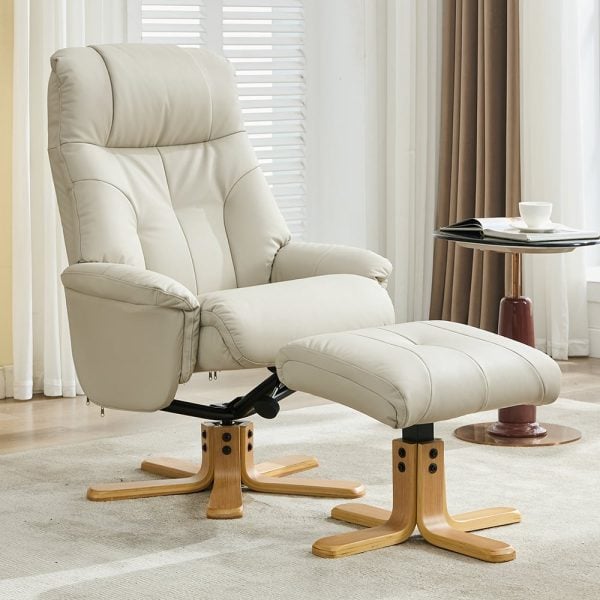 Dox Faux Leather Recliner Chair With Stool In Mushroom | Bed Sava