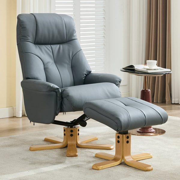 Dox Faux Leather Recliner Chair With Stool In Petrol Blue | Bed Sava