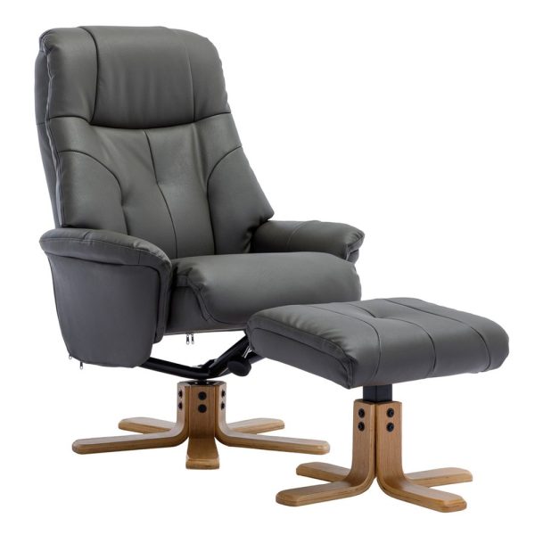 Dox Leather Recliner Chair With Stool In Cinder | Bed Sava