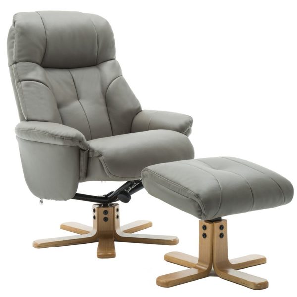 Dox Leather Recliner Chair With Stool In Grey | Bed Sava
