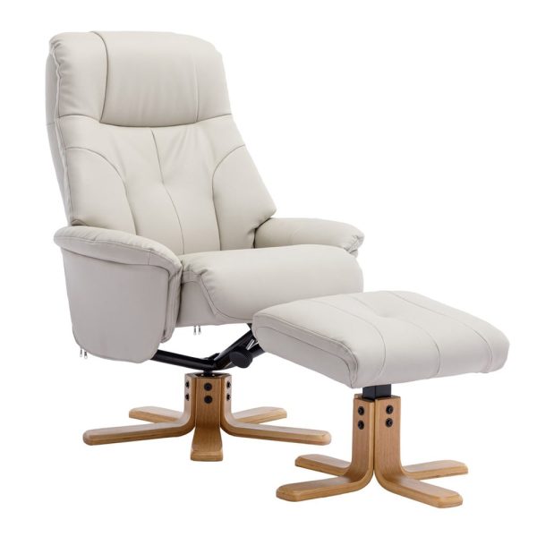 Dox Leather Recliner Chair With Stool In Mushroom | Bed Sava