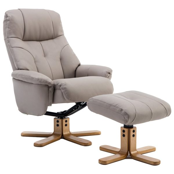 Dox Leather Recliner Chair With Stool In Pebble | Bed Sava