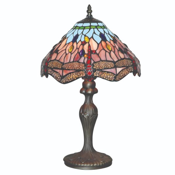 Dragonfly Stained Glass Table Lamp In Antique Brass | Bed Sava