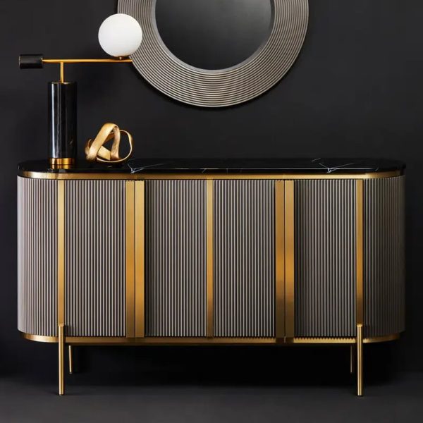 Draper Large Wooden Storage Cabinet In Grey And Black Marble Effect | Bed Sava