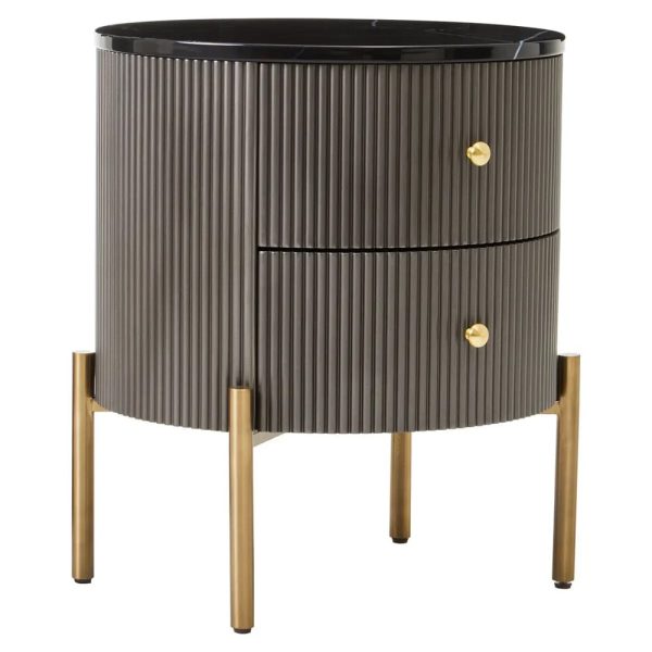 Draper Wooden Bedside Cabinet In Grey And Black Marble Effect | Bed Sava
