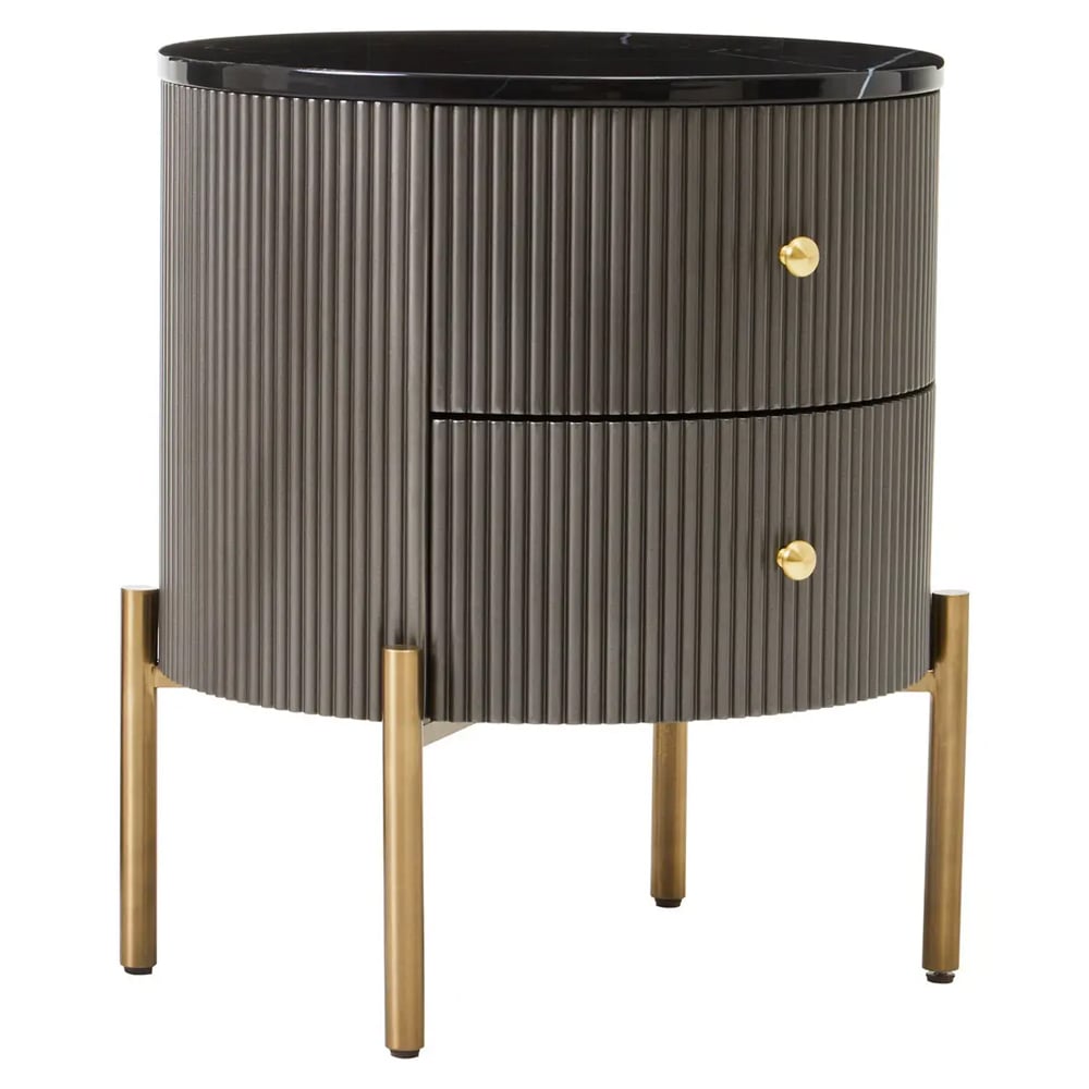 Draper Wooden Bedside Cabinet In Grey And Black Marble Effect