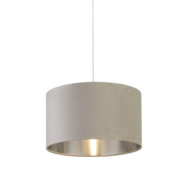 Drum Light Grey Velvet Pendant Light Large With Inner Silver | Bed Sava