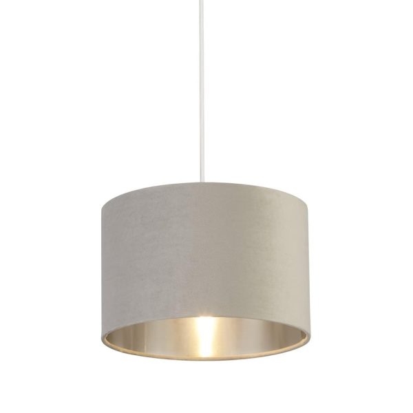 Drum Light Grey Velvet Pendant Light Small With Inner Silver | Bed Sava