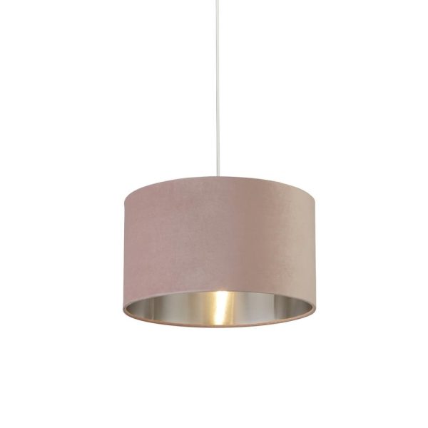 Drum Pink Velvet Pendant Light Large With Inner Silver | Bed Sava
