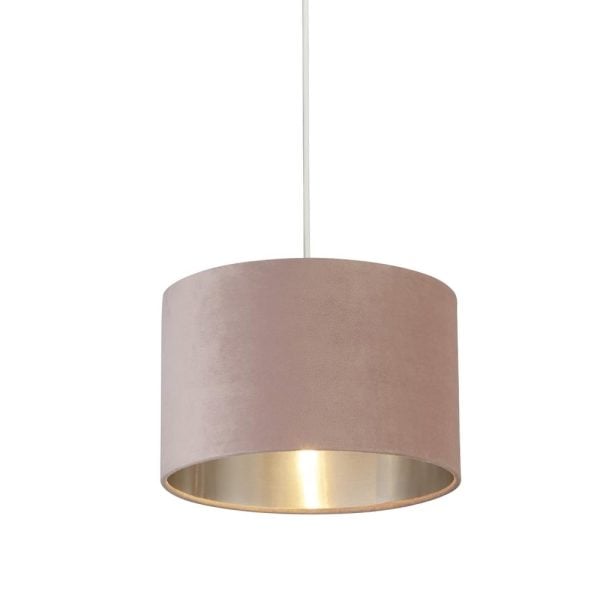 Drum Pink Velvet Pendant Light Small With Inner Silver | Bed Sava