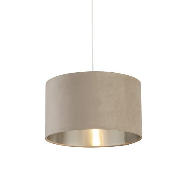 Drum Taupe Velvet Pendant Light Large With Inner Silver | Bed Sava