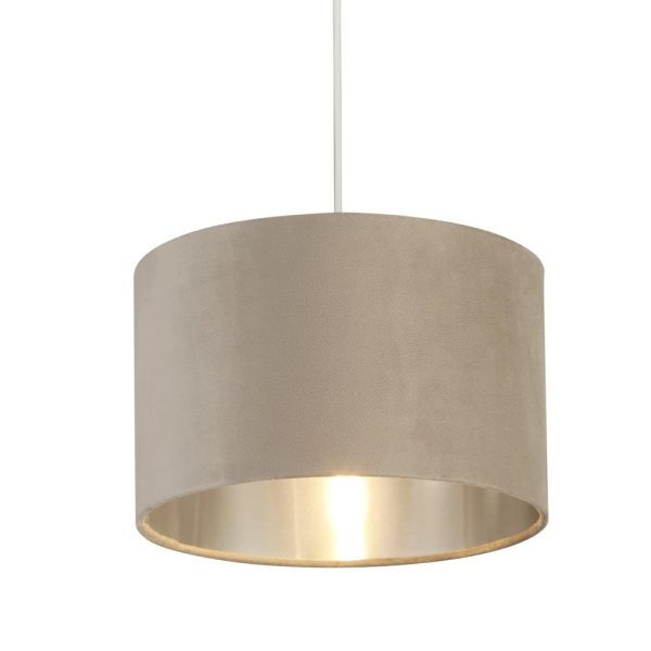 Drum Taupe Velvet Pendant Light Small With Inner Silver | Bed Sava