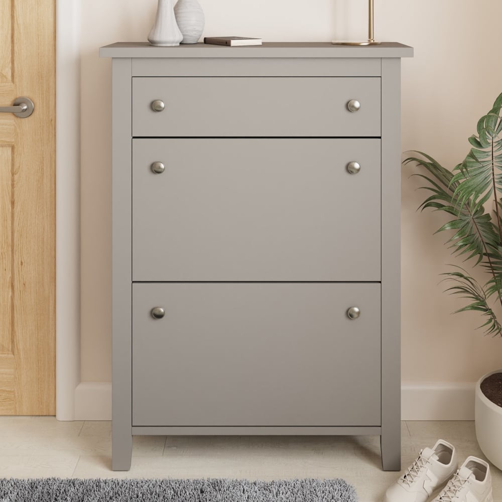 Duddo Wooden Shoe Storage Cabinet With 2 Flap Doors In Grey