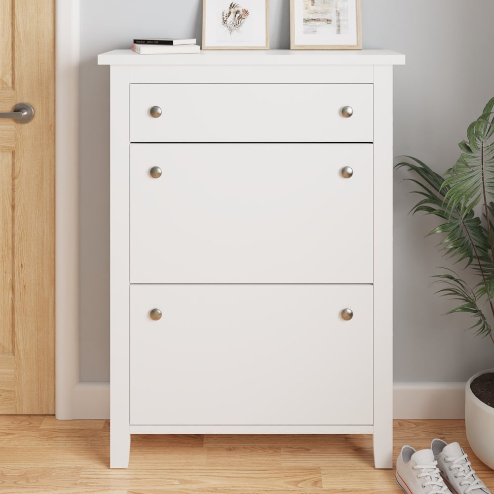 Duddo Wooden Shoe Storage Cabinet With 2 Flap Doors In White