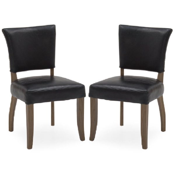 Dukes Ink Blue Leather Dining Chairs With Wooden Frame In Pair | Bed Sava