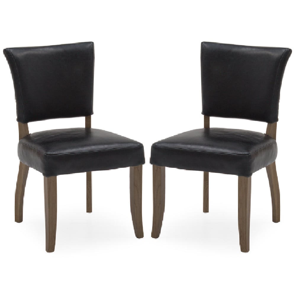 Dukes Ink Blue Leather Dining Chairs With Wooden Frame In Pair