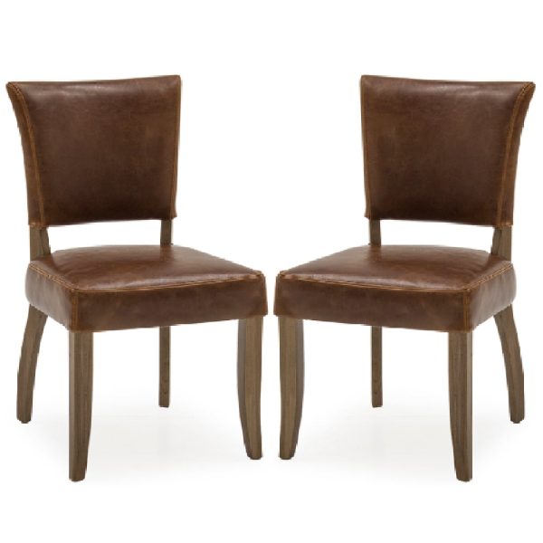 Dukes Tan Brown Leather Dining Chairs With Wooden Frame In Pair | Bed Sava