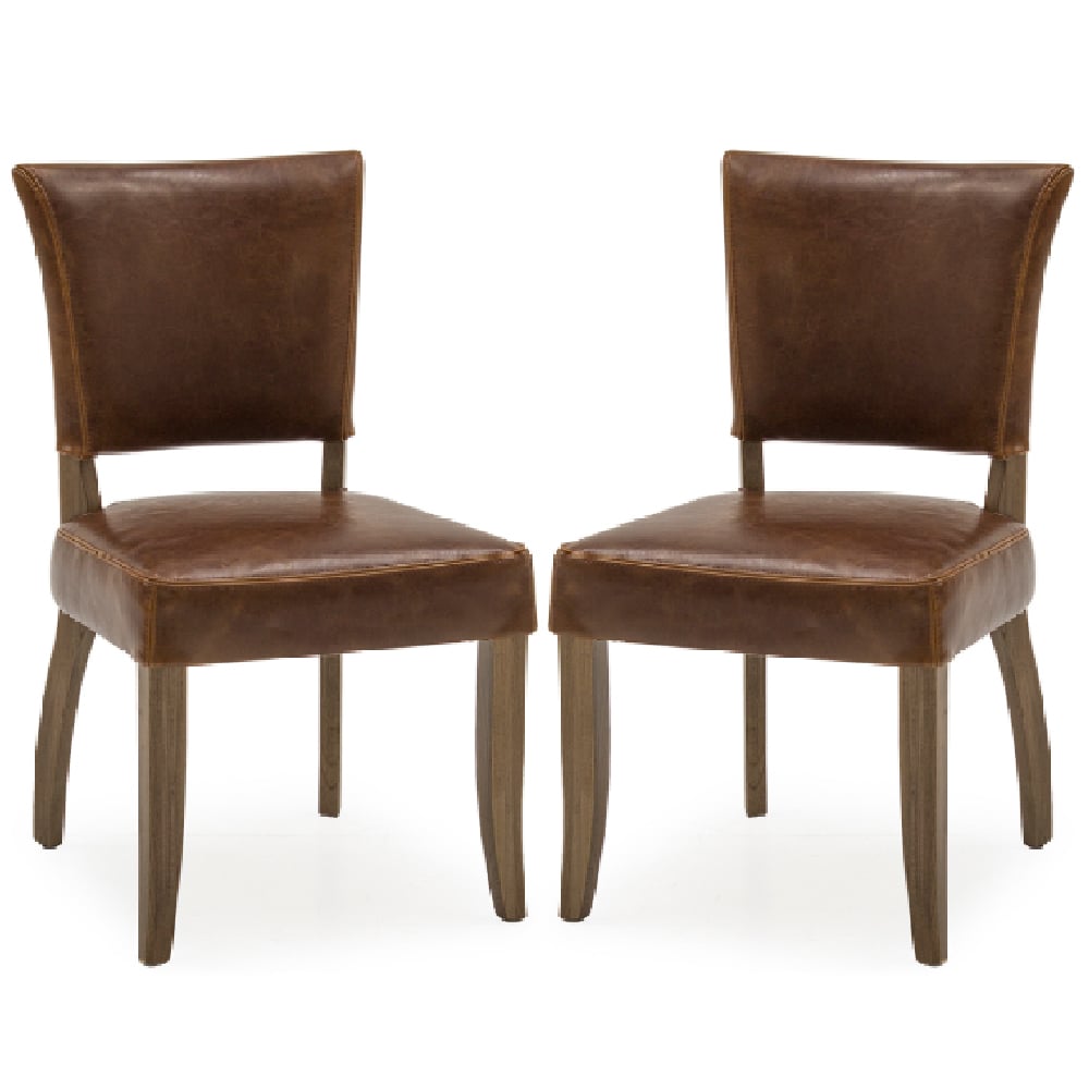 Dukes Tan Brown Leather Dining Chairs With Wooden Frame In Pair