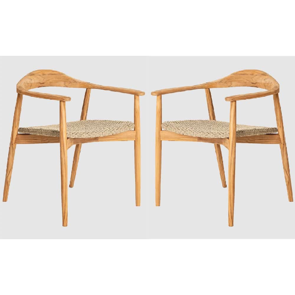 Duluth Natural Wooden Garden Dining Chairs With Rope Seat In Pair