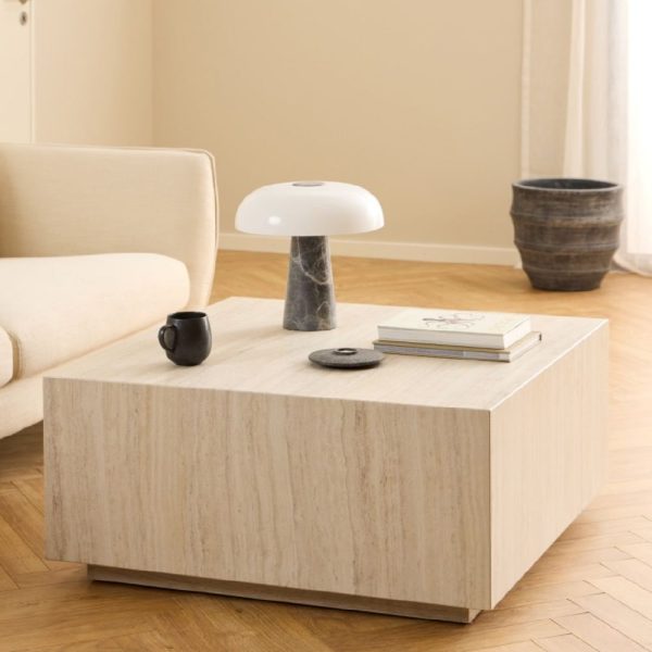 Duluth Wooden Coffee Table Square In Light Travertine Effect | Bed Sava