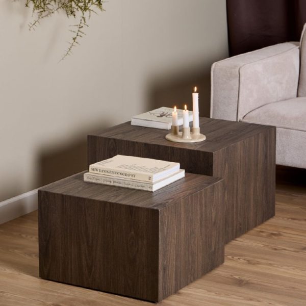 Duluth Wooden Nesting Coffee Tables Square In Smoked Ash | Bed Sava
