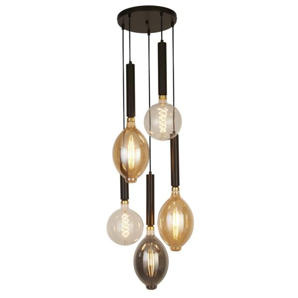 Dulwich 5 Light Multi Drop Pendant Light In Black | Bed Sava