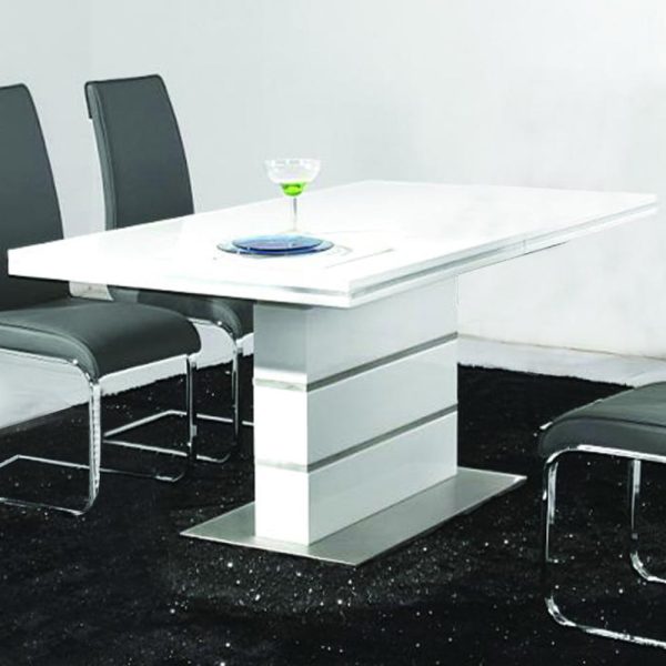 Duncan High Gloss Dining Table With Stainless Steel Base In White | Bed Sava