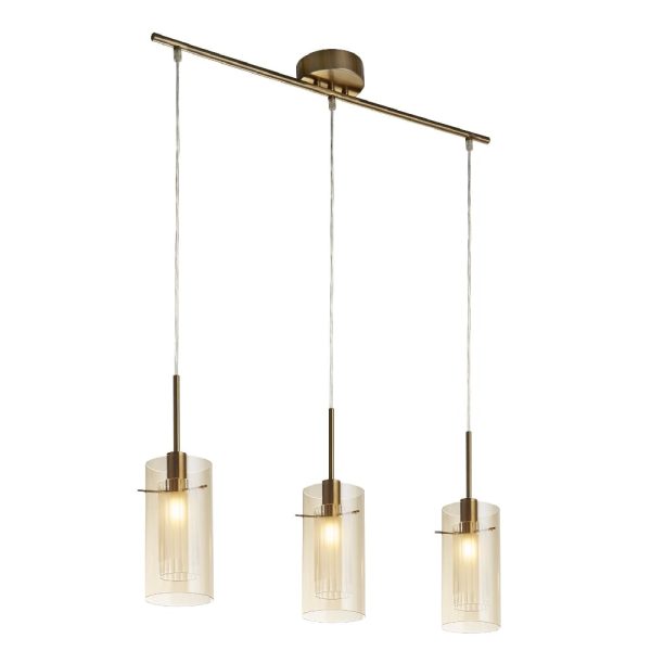 Duo 3 Light Champagne Glass Bar Pendant Light In Bronze | Bed Sava