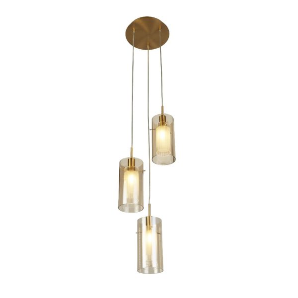Duo 3 Light Champagne Glass Multi Drop Pendant Light In Bronze | Bed Sava