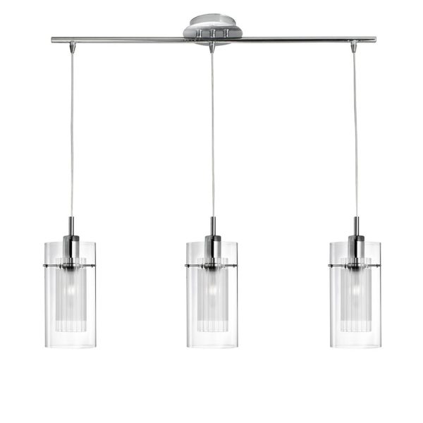 Duo 3 Light Clear Glass Bar Pendant Light In Chrome | Bed Sava