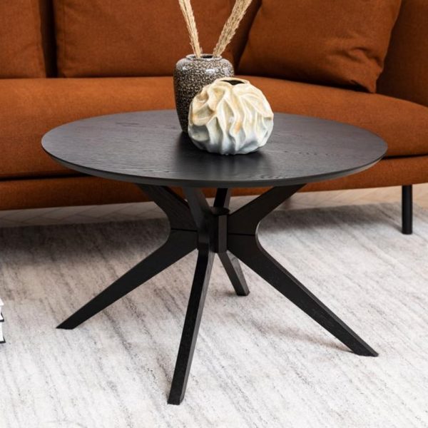 Durant Wooden Round Coffee Table In Matt Black | Bed Sava