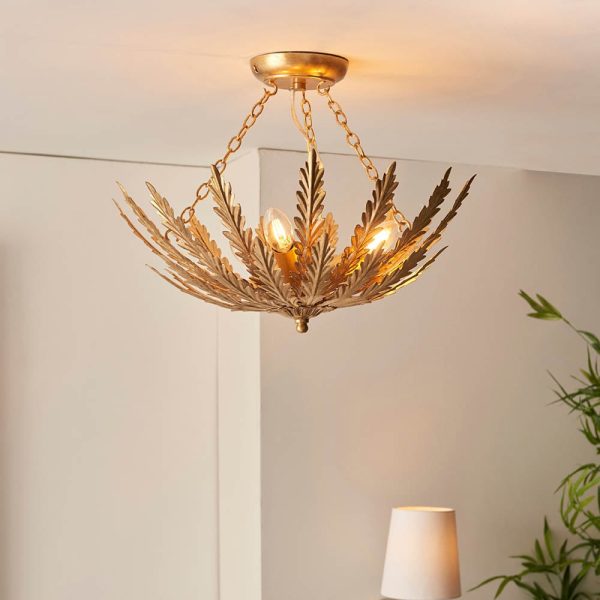 Durham 3 Lights Semi Flush Leaf Shape Ceiling Light In Gold | Bed Sava