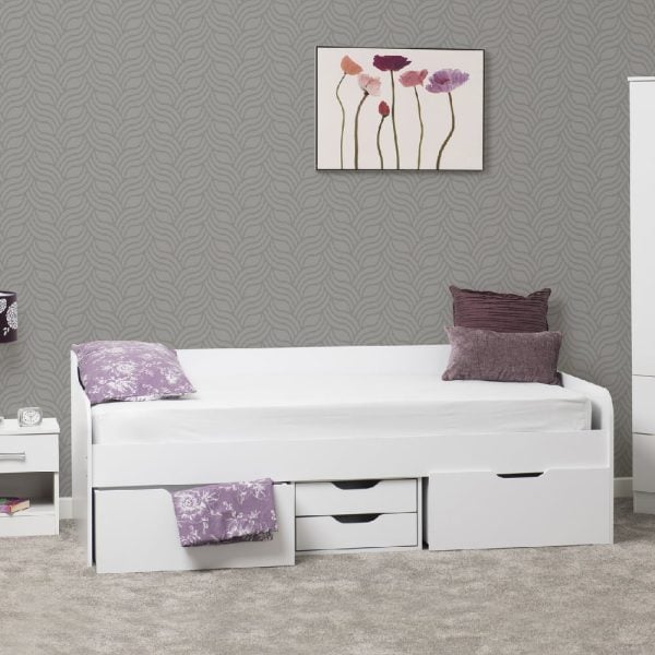 Durham Wooden Children Day Bed With 4 Drawers In White | Bed Sava