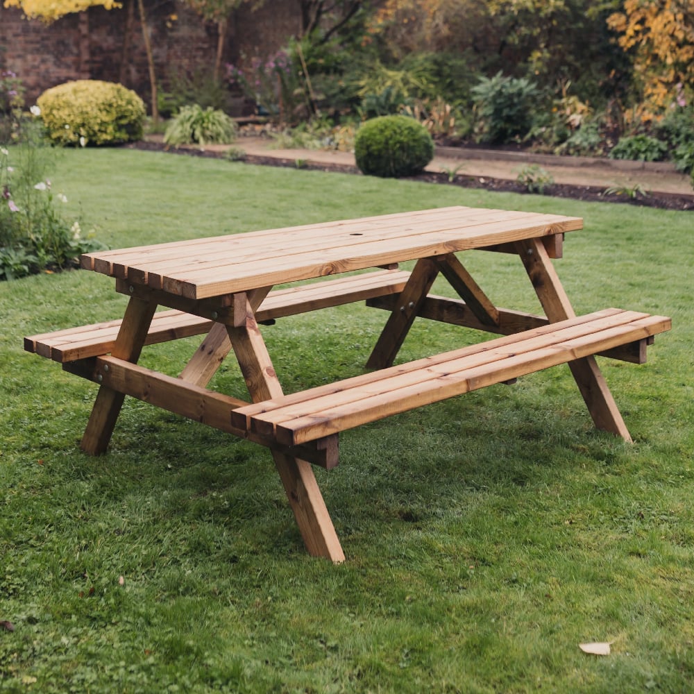 Dyersville Large Wooden Garden Picnic Dining Set In Natural