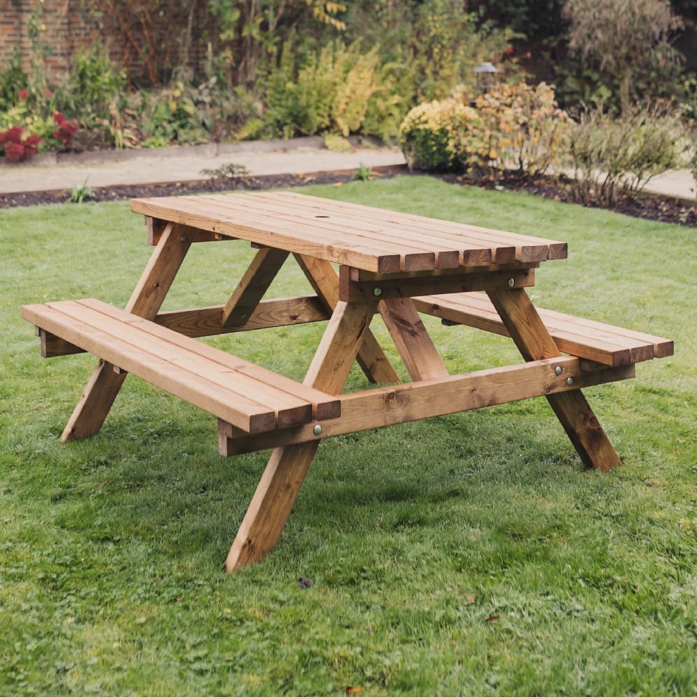 Dyersville Small Wooden Garden Picnic Dining Set In Natural