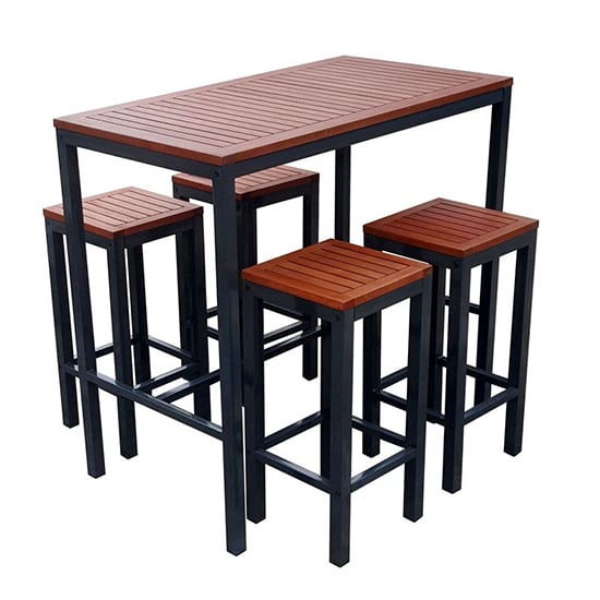 Dylan Wooden Rectangle Bar Table Set With 4 Stools In Brown