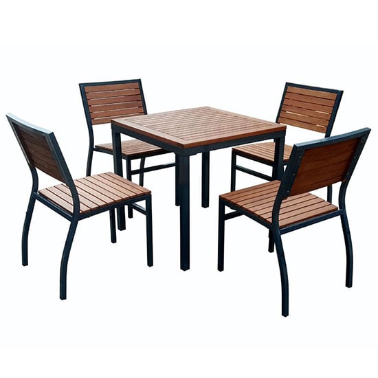 Dylan Wooden Square Dining Table With 4 Side Chairs In Brown