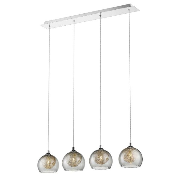 Ealing 4 Light Smoked Glass Shade Bar Pendant Light In Chrome | Bed Sava