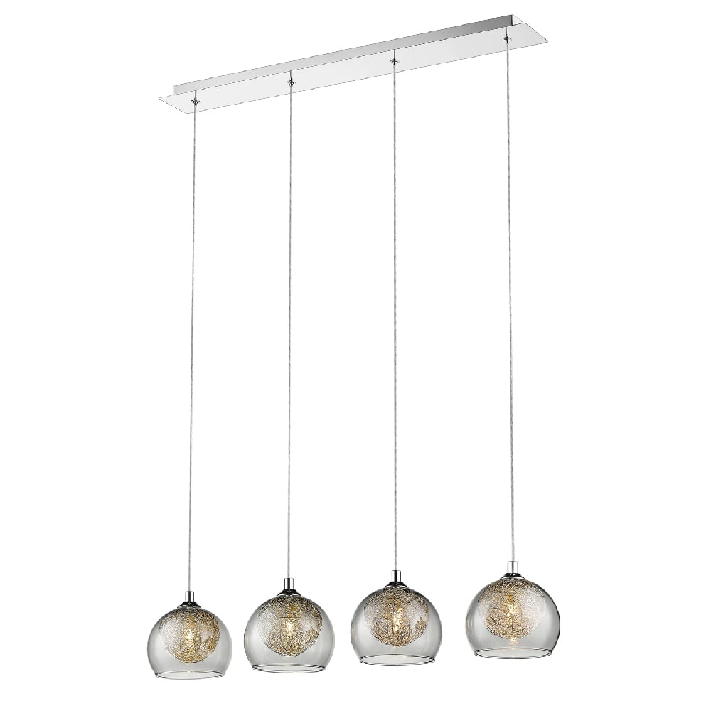 Ealing 4 Light Smoked Glass Shade Bar Pendant Light In Chrome