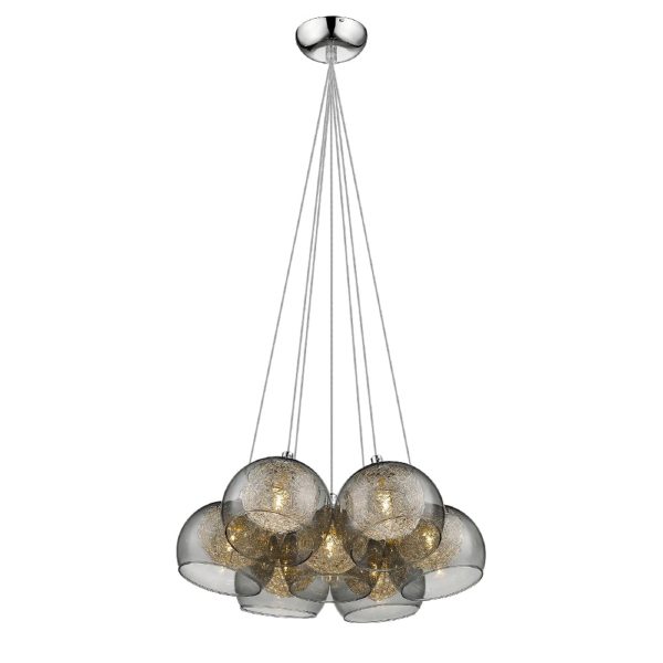Ealing 7 Light Smoked Glass Shade Pendant Light In Chrome | Bed Sava