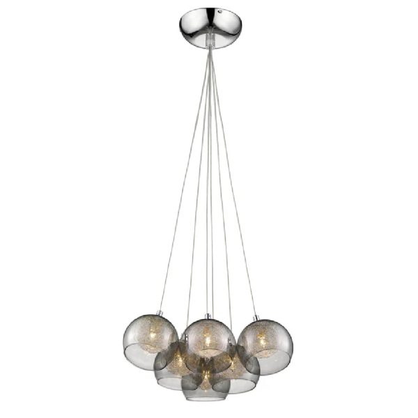 Ealing 6 Light Smoked Glass Shade Pendant Light In Chrome | Bed Sava
