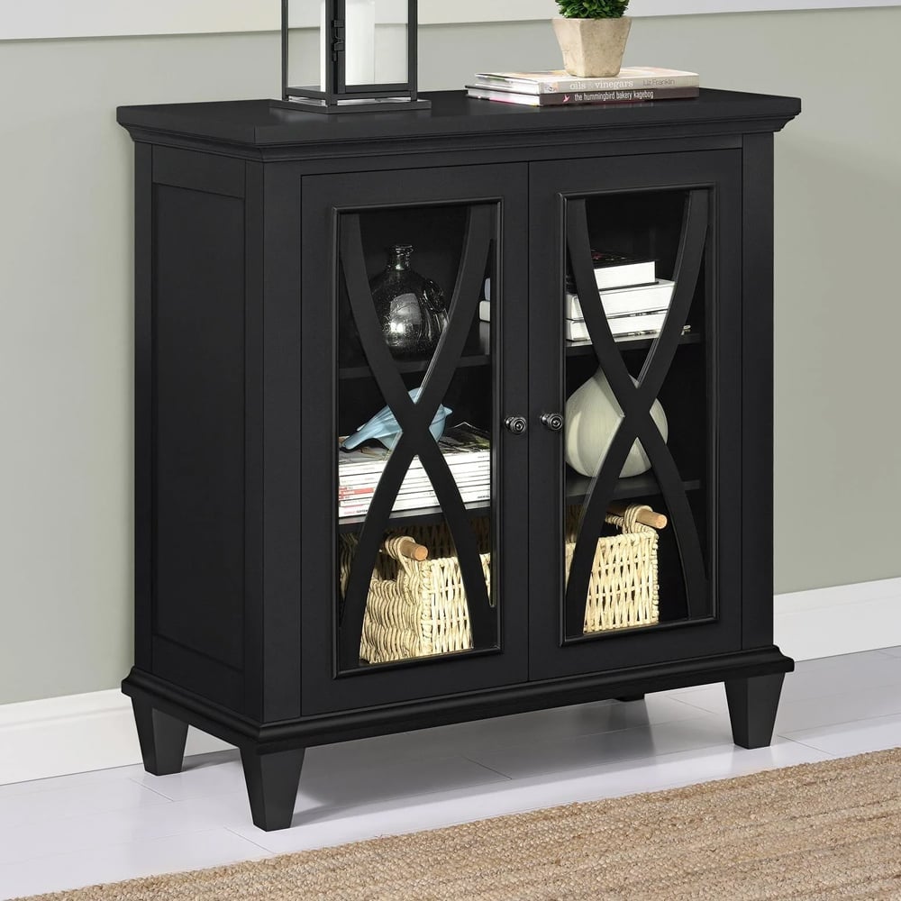 Ealing Wooden Display Cabinet With 2 Doors In Black