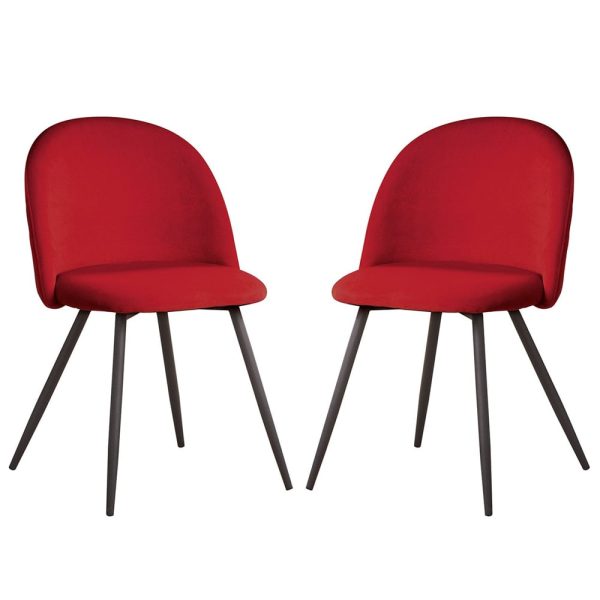 Earlville Fabric Red Dining Chairs With Wooden Legs In Pair | Bed Sava