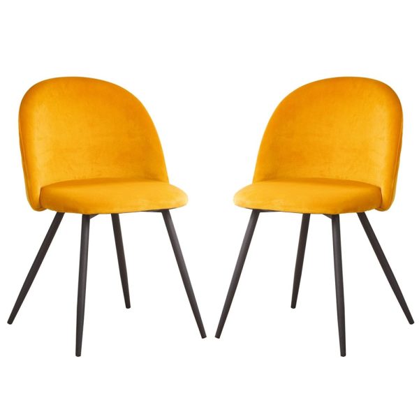 Earlville Fabric Yellow Dining Chairs With Wooden Legs In Pair | Bed Sava