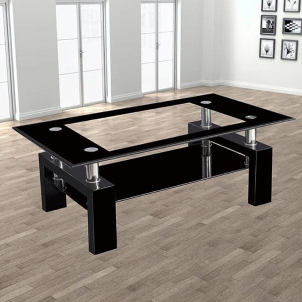 Earlville Small Glass Coffee Table In Clear And Black | Bed Sava