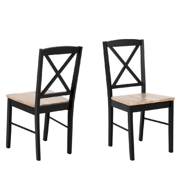 Easton Black And Oak Wooden Dining Chairs In Pair | Bed Sava