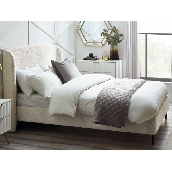 Easton Fabric King Size Bed With Curved Headboard In Ivory | Bed Sava