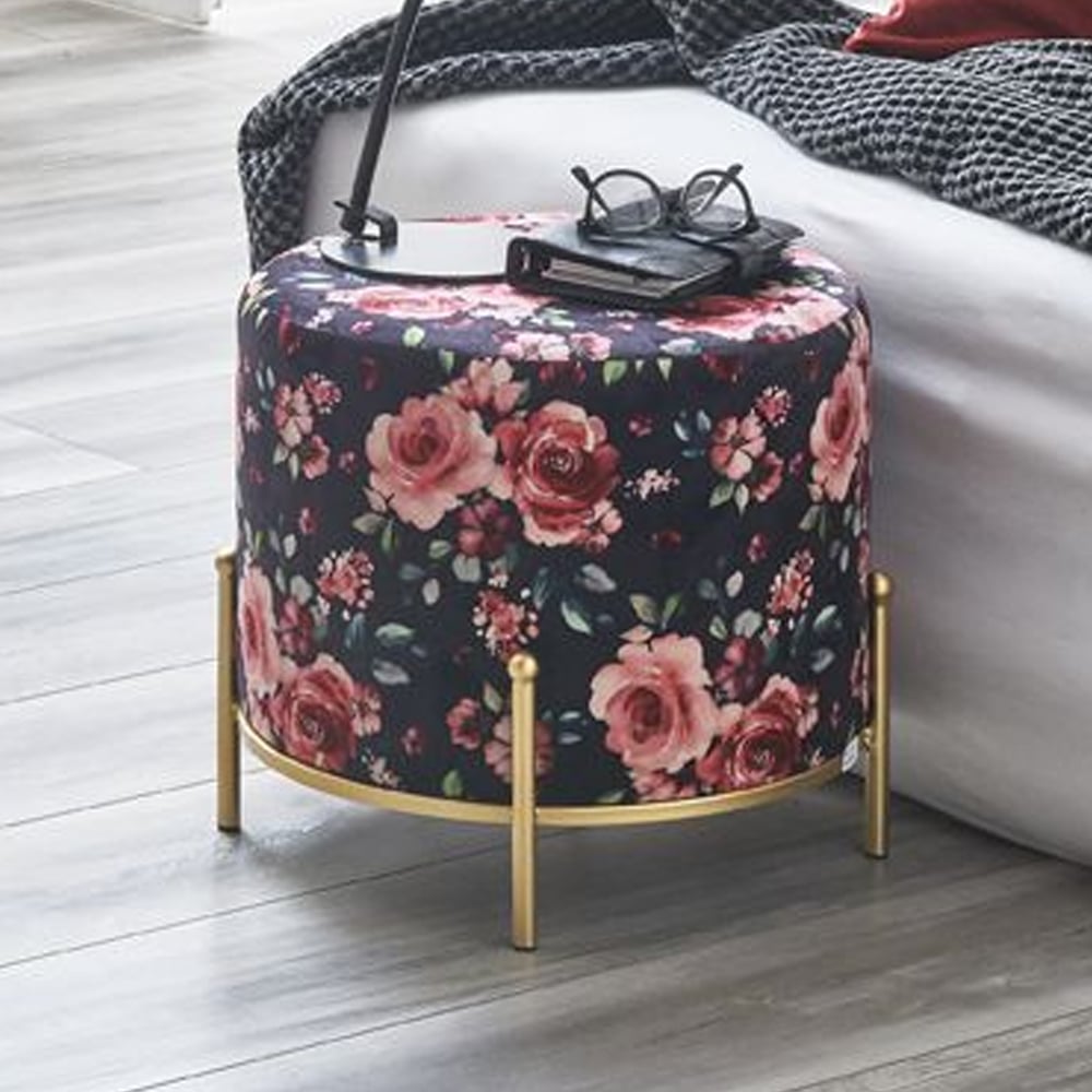 Eastroy Fabric Stool With Gold Legs In Motif